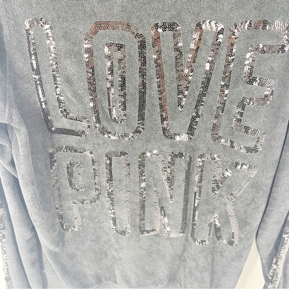 ✅ Victoria Secret Pink BLACK Zip Hoodie‎ WITH LOGO SPELL OUT ON BACK MEDIUM - Picture 7 of 7